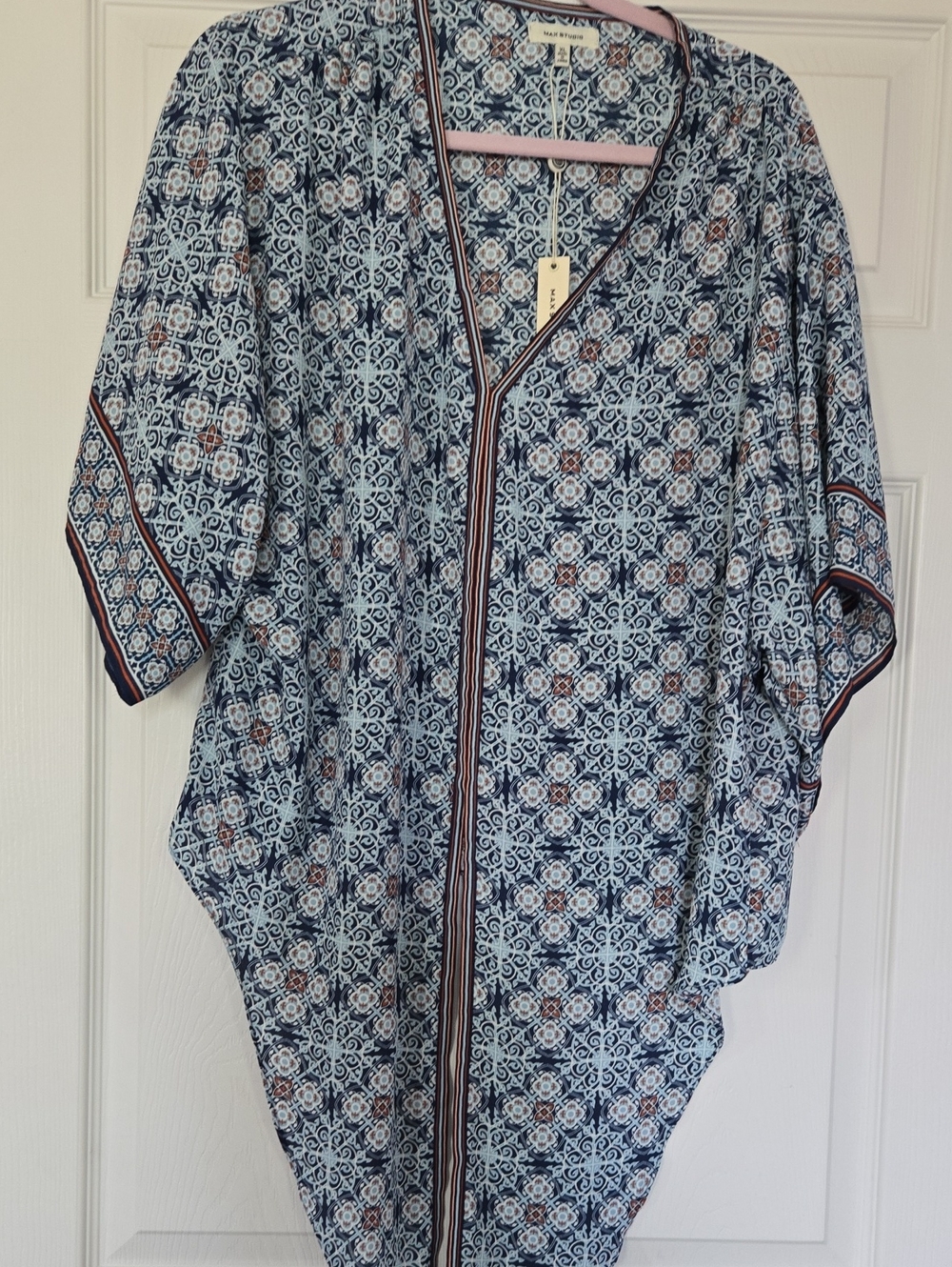 Max Studio Blue Printed Kimono-Style Blouse